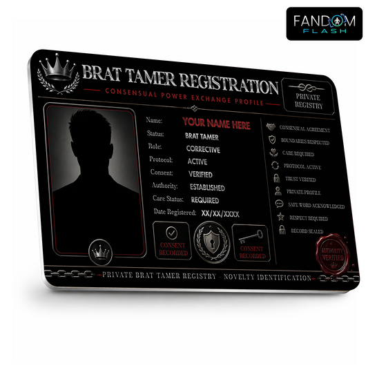 Brat Tamer Registration Card – Consensual Power Exchange Inspired Custom Novelty Badge