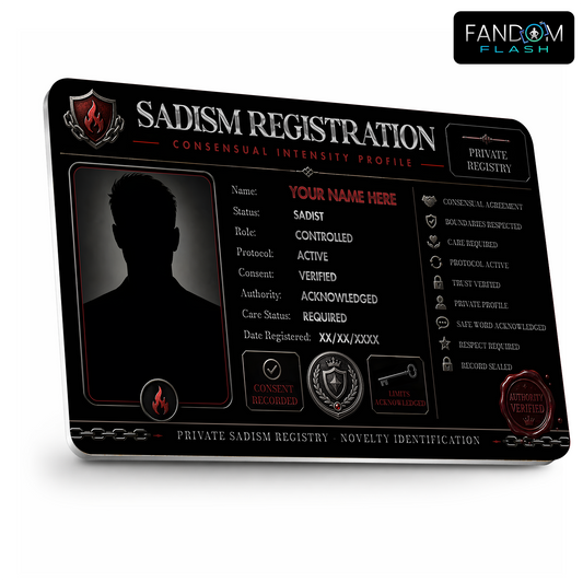 Sadism Registration Card – Consensual Intensity Inspired Custom Novelty Badge