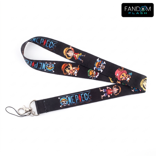 One Piece Inspired Straw Hat Crew Lanyard – Black Anime Badge Strap