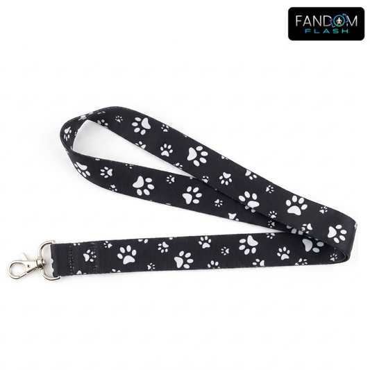 Black Paw Print Lanyard – Pet Lover Badge & Key Strap