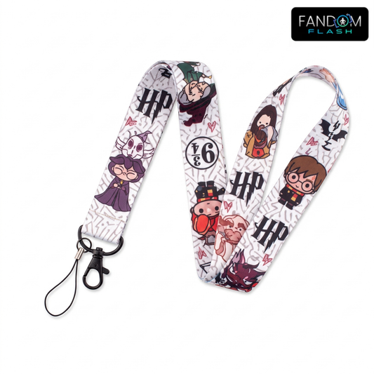 Harry Potter Inspired Chibi Character Lanyard – White Wizard Badge Strap