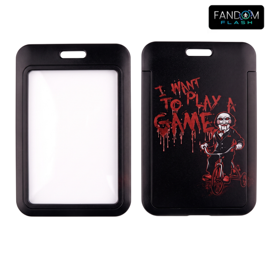 Saw Inspired Horror Badge Holder – Black & Red ID Card Sleeve