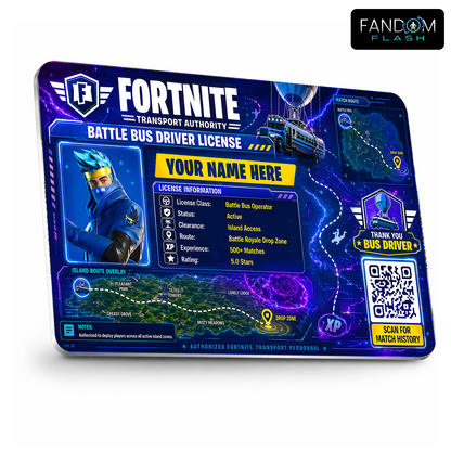 Battle Bus Driver License – Fortnite Inspired Gaming Photo ID