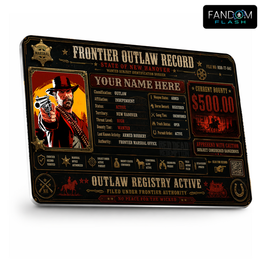 Frontier Outlaw Record ID Badge – Red Dead Redemption Inspired Western Card