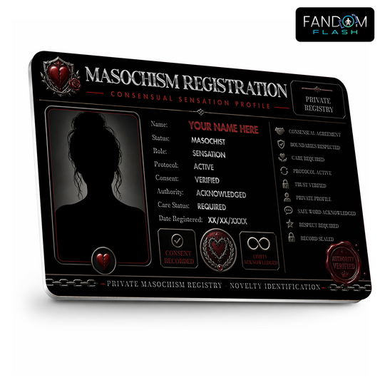 Masochism Registration Card – Consensual Sensation Inspired Custom Novelty Badge