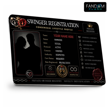 Swinger Registration Card – Consensual Lifestyle Inspired Custom Novelty Badge