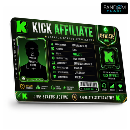 Kick Affiliate Card – Custom Creator Status Badge