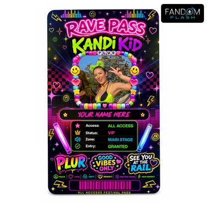 Kandi Kid Rave Pass – Custom Neon Festival Badge