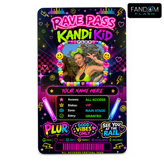 Kandi Kid Rave Pass – Custom Neon Festival Badge