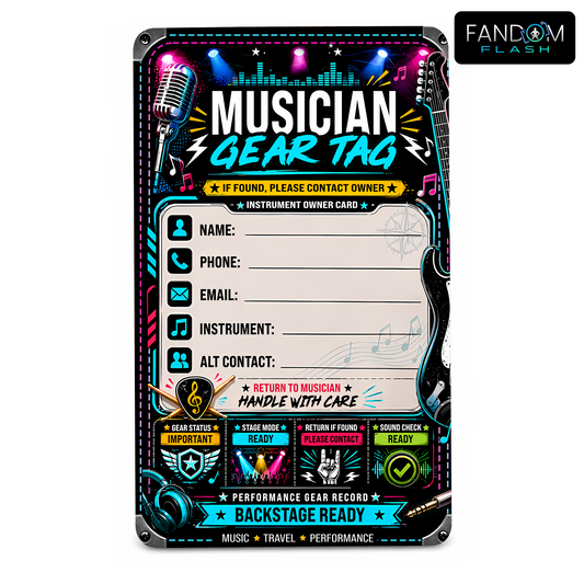 Musician Gear Tag – Music Travel Instrument Owner Record Tag