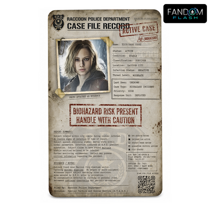 Raccoon Police Case File Card – Resident Evil Inspired Horror Record