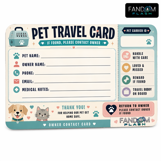Pet Travel Card – Fill-In Pet Owner Contact Tag