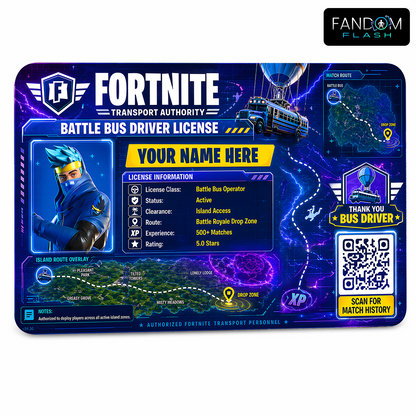 Battle Bus Driver License – Fortnite Inspired Gaming Photo ID