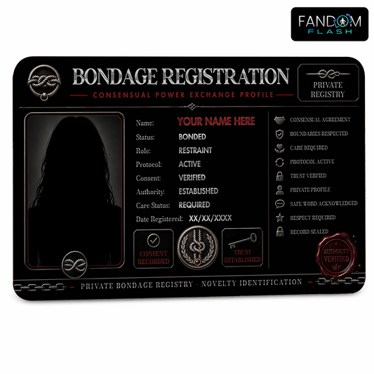 Bondage Registration Card – Consensual Power Exchange Inspired Custom Novelty Badge