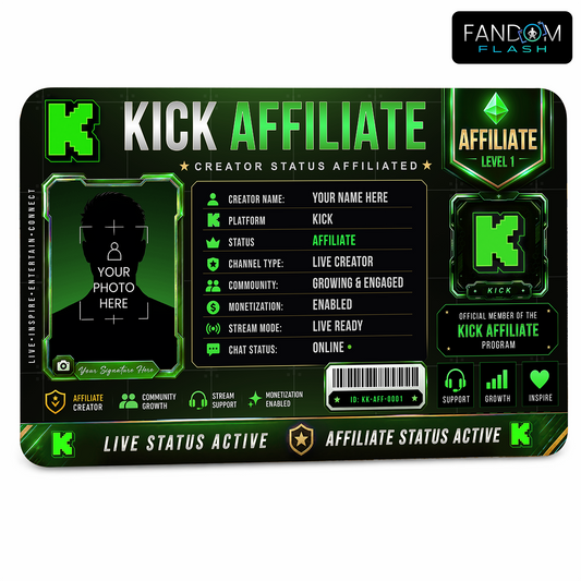 Kick Affiliate Card – Custom Creator Status Badge