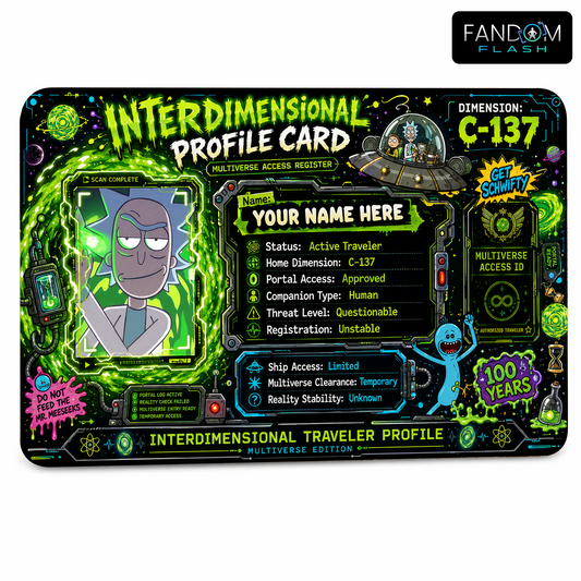 Interdimensional Profile ID Badge – Rick and Morty Inspired Sci-Fi Card