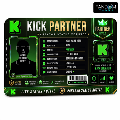Kick Partner Card – Custom Creator Status Badge