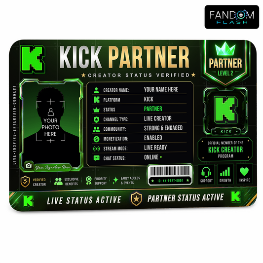Kick Partner Card – Custom Creator Status Badge