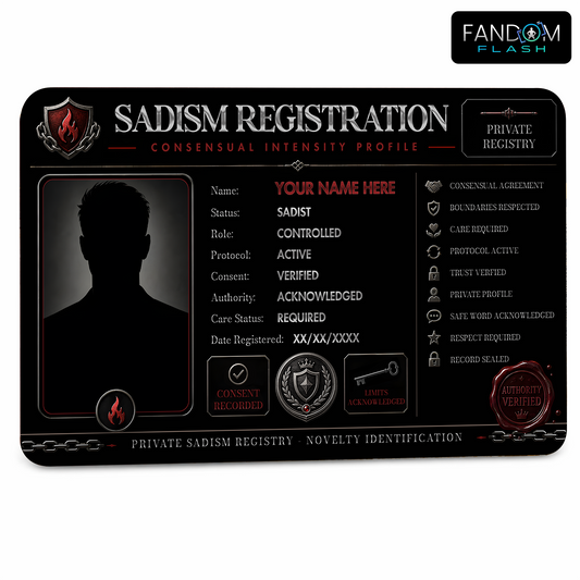 Sadism Registration Card – Consensual Intensity Inspired Custom Novelty Badge