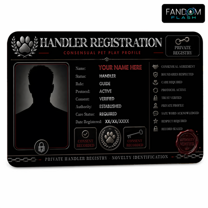 Handler Registration Card – Consensual Pet Play Inspired Custom Novelty Badge