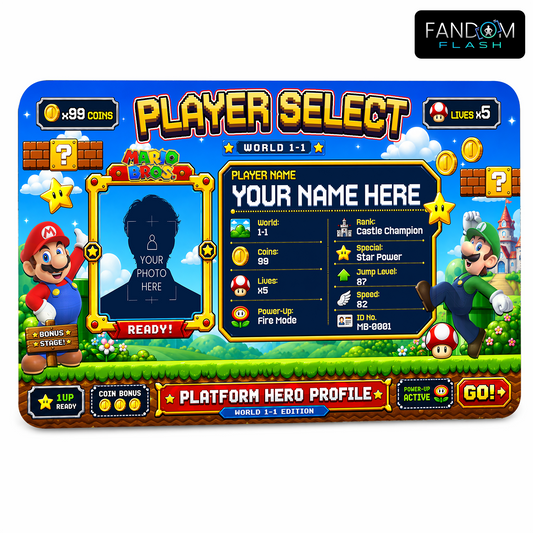 Platform Hero Profile Card – Mario Bros Inspired Custom Player Select Badge