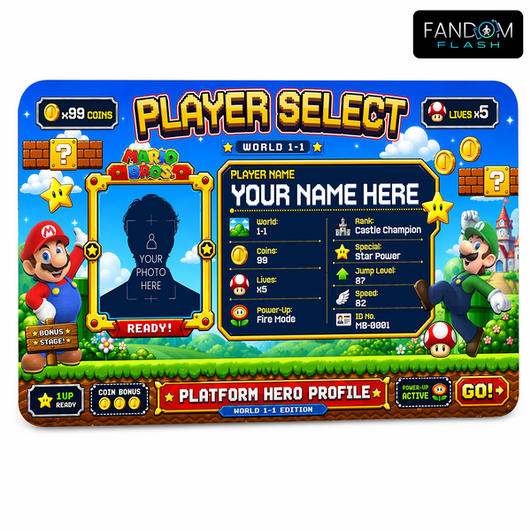 Platform Hero Profile Card – Mario Bros Inspired Custom Player Select Badge