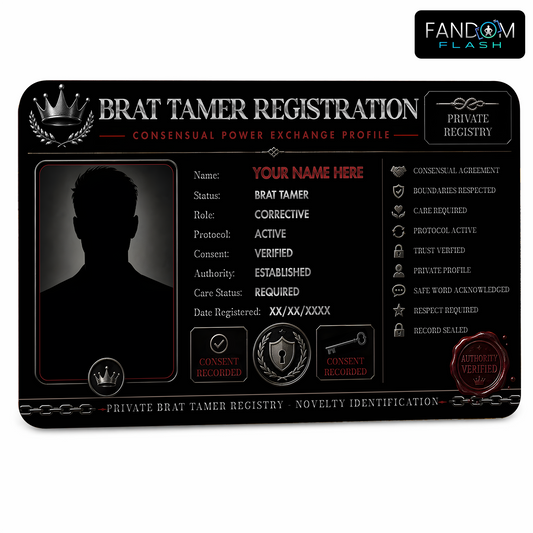 Brat Tamer Registration Card – Consensual Power Exchange Inspired Custom Novelty Badge