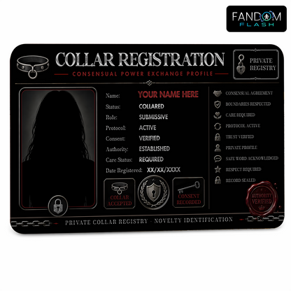 Collar Registration Card – Consensual Power Exchange Inspired Custom Novelty Badge