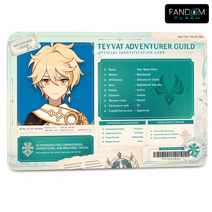 Teyvat Adventurer Guild ID Card – Genshin Inspired Fantasy Photo Badge