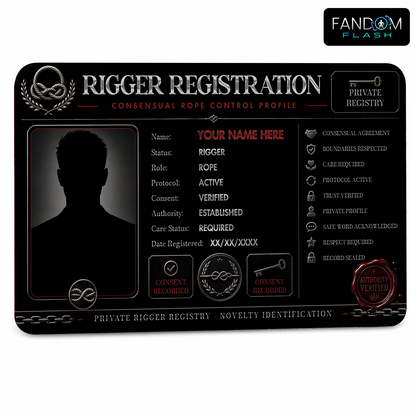 Rigger Registration Card – Consensual Rope Control Inspired Custom Novelty Badge