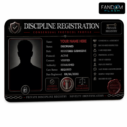 Discipline Registration Card – Consensual Protocol Inspired Custom Novelty Badge