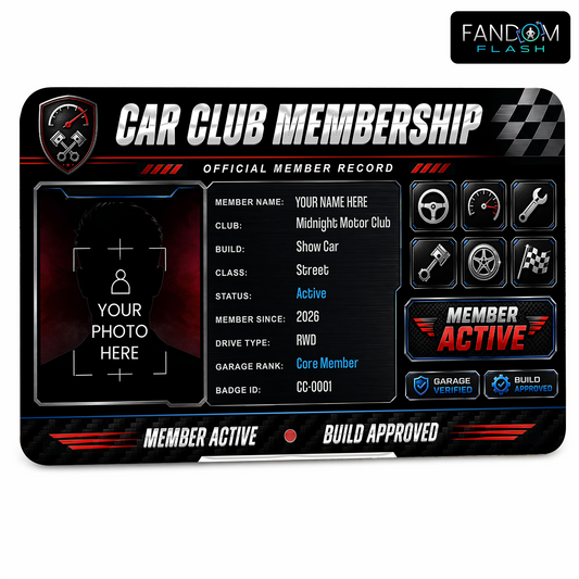 Car Club Membership Card – Custom Official Member Record Badge
