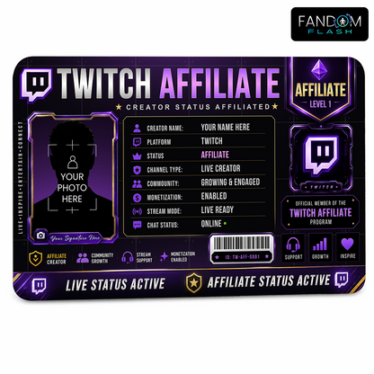 Twitch Affiliate Card – Custom Creator Status Badge