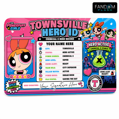 Townsville Hero ID Badge – Powerpuff Girls Inspired Hero Record Card
