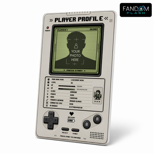 Legendary Hero Profile Card – Retro Handheld Gaming Inspired Player Badge