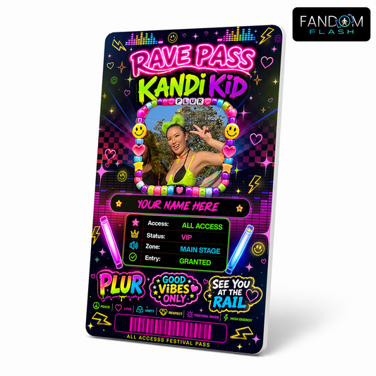 Kandi Kid Rave Pass – Custom Neon Festival Badge