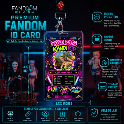 Kandi Kid Rave Pass – Custom Neon Festival Badge