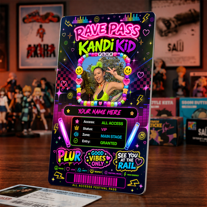 Kandi Kid Rave Pass – Custom Neon Festival Badge