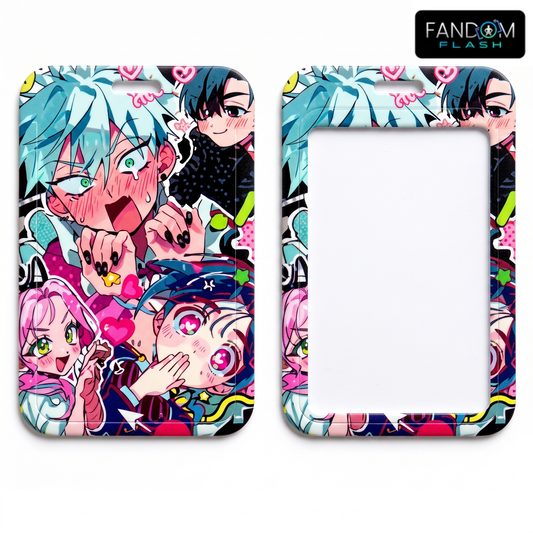 Kawaii Anime Collage Badge Holder – Colorful Character ID Card Sleeve